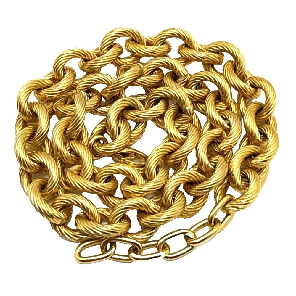 Heavy Gold Tone Textured Round Link Chain Choker Necklace Chunky 1980s Statement